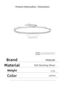 Detailed view of 925 sterling silver bar bracelet with zircon pavé and 16+4cm chain info