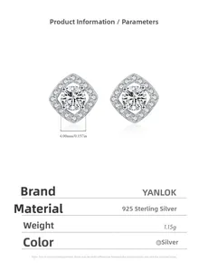 Detail of s925 silver stud earrings with 4mm round cubic zirconia in a halo setting