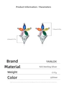 Macro shot of 925 sterling silver colorful flower stud earrings with size annotations