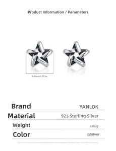 Detail of s925 silver star earring with hollow design, size 8mm and weight 1.00g