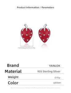 Detail view of 925 sterling silver strawberry stud earrings with red enamel finish