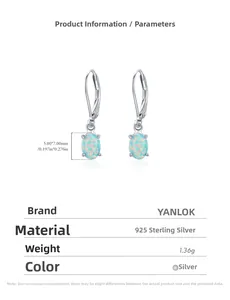 Detail view of 925 sterling silver hoop earrings with oval 5x7mm blue opal stones