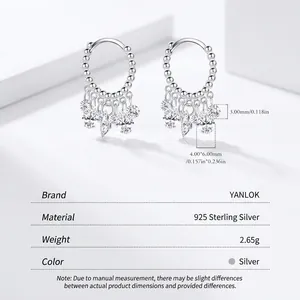 S925 sterling silver ethnic earrings with sparkling zircon drop pendants weighing 2.65g