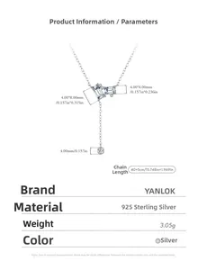 Detail view of s925 silver Y-shaped necklace with emerald cut cubic zirconia pendants