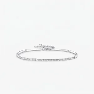 Luxury 925 Sterling Silver Zirconia Row Setting Bracelet For Women Chic Minimalist Geometric Chain Fine Jewelry Accessories