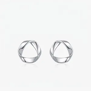 Minimalist 925 Sterling Silver Geometric Triangle Stud Earrings For Women Men Mobius Twist Wave Earrings Jewelry Gift