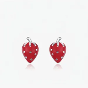 925 Sterling Silver Strawberry Stud Earrings For Women Cute Red Enamel Fruit Earrings Daily Versatile Jewelry Gift