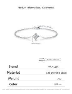 Detailed view of S925 sterling silver four-leaf clover bracelet with dimensions and weight