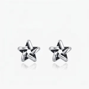 Vintage 925 Sterling Silver Star Stud Earrings For Women Retro Hip Hop Intertwined Hollow Star Earrings Fashion Jewelry Gift