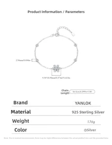Detail view of S925 sterling silver flower bracelet with dimensions and 16+3cm chain length