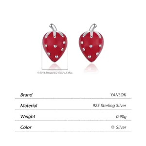 Cute S925 sterling silver strawberry stud earrings with red and white polka dots