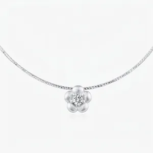925 Sterling Silver Frosted Flower Choker Necklace With Zirconia Inlaid Camellia Pendant Jewelry For Women Minimalist Style