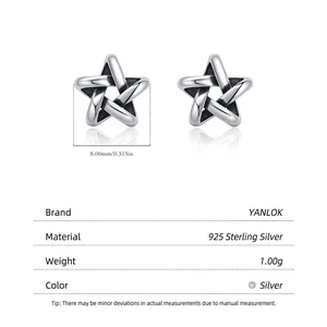 Retro S925 sterling silver hollow star stud earrings with a diameter of 8mm