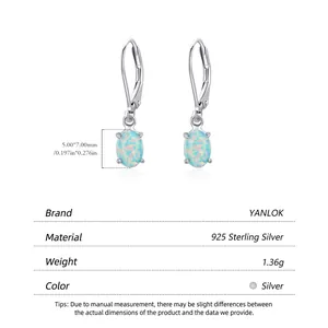 Elegant s925 sterling silver hoop earrings with oval light blue opal stone charms
