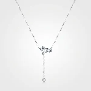 925 Sterling Silver Zirconia Y Necklace Emerald Cut Geometric Pendant Minimalist Clavicle Chain For Women Jewelry Gift