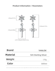 Detailed dimensions of S925 sterling silver cross earrings with cubic zirconia stones