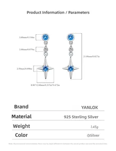 Detailed dimensions of star drop earrings with blue gemstones and 925 silver