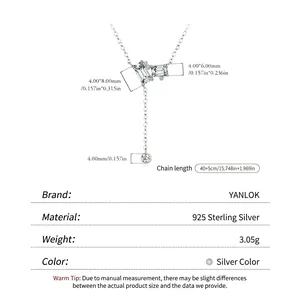 S925 sterling silver necklace with emerald-cut geometric pendants and Y-shaped chain design