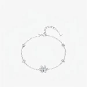 925 Sterling Silver Flower Bracelet For Women Elegant Zirconia Inlaid Adjustable Chain Bracelet Sweet Jewelry Gift