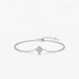 S925 Sterling Silver Clover Pendant Bracelet For Women Simple Fashion Zirconia Inlaid Lucky Four-Leaf Grass Chain Adjustable Jewelry Gift