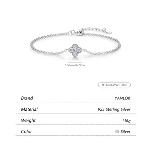 S925 sterling silver four-leaf clover bracelet with sparkling cubic zirconia stones