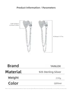 Dimensions détaillées des boucles d'oreilles cœur en argent 925 avec pompons et faux diamants