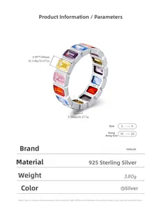 Detailed specs of s925 silver rainbow ring with 3x5mm colorful rectangle gems