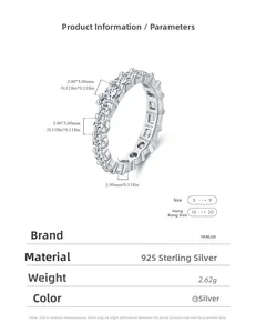 Detailed specs of S925 sterling silver eternity ring with square cubic zirconia settings