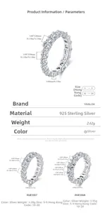 Detailed chart showing S925 sterling silver geometric rings with cubic zirconia settings