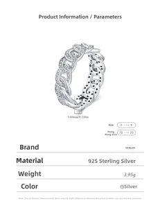 Detail of 925 sterling silver cuban chain ring with micro-pave crystals and S925 hallmark