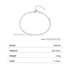 2.5mm s925 sterling silver flat snake chain bracelet with adjustable 16.25+3cm length