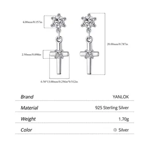Minimalist 925 sterling silver cross earrings with sparkling round white cubic zirconia