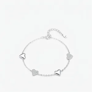 925 Sterlingsilber Herz Armband Für Damen Elegant Spiegelpoliert Und Pave-Strass Anhänger Gliederkette Mode Schmuck