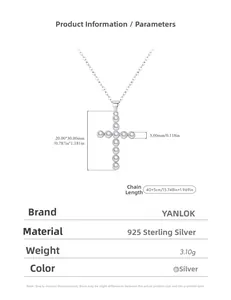 Dimensions détaillées du pendentif croix en argent s925 avec perles et chaîne de 40+5cm