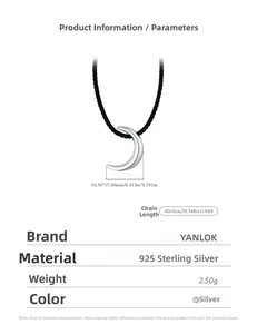 Detailed size specifications of the s925 sterling silver moon pendant necklace jewelry