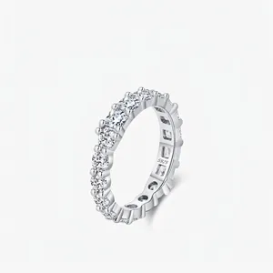 925 Sterling Silver Full Eternity Ring For Women Sparkly Rhinestone Inlaid Wedding Band Anniversary Jewelry Silver Ring