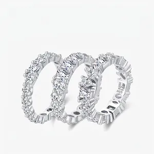 925 Sterling Silver Full Rhinestone Eternity Ring For Women Luxury Geometric Wedding Band Versatile Commuting Finger Ring Jewelry