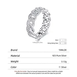 S925 sterling silver iced out cuban chain ring with 5.6mm width and 3.12g weight