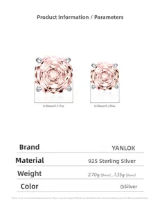 Boucles d'oreilles en argent 925 avec pierres roses de 6mm et 8mm et sertissage à griffes