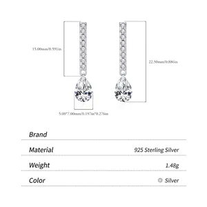 Boucles d'oreilles en argent 925 avec barre scintillante et pendentif zircon poire