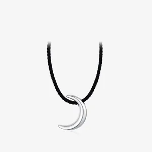 Minimalist S925 Sterling Silver Moon Pendant Necklace For Women Adjustable Black Cord Chain Fashion Jewelry Gift