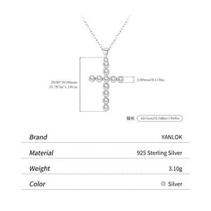 Collier en argent 925 avec pendentif en forme de croix serti de perles de 3mm