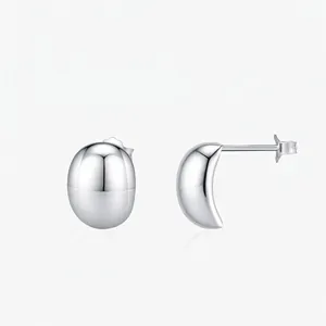 Minimalist 925 Sterling Silver Bean Stud Earrings For Women Mirror Polish Individual Geometric Metal Ear Jewelry High Sense Gift