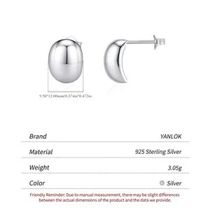 Minimalist s925 sterling silver bean stud earrings with high-polish mirror finish