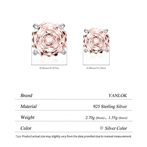 Boucles d'oreilles en argent S925 avec pierres roses coupe rose en tailles 6mm et 8mm
