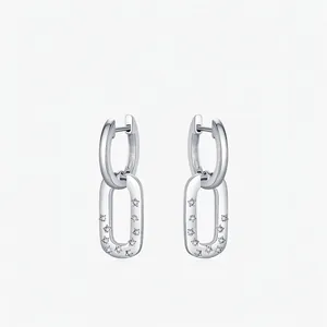 925 Sterling Silver Geometric Star Zirconia Drop Earrings For Women Fashion Sweet Cool Rectangle Link Dangle Earrings Jewelry