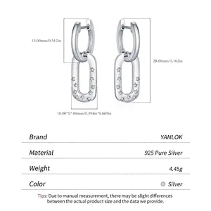 S925 sterling silver geometric double chain earrings with sparkling star charms for women