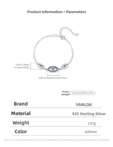 Détail du bracelet œil protecteur en argent S925 avec zircons bleus et chaîne 16+3cm