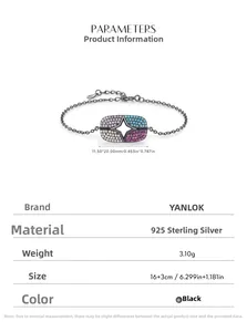 Macro detail of S925 silver star bracelet with colorful zircons in gun black finish