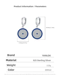 Detail view of S925 sterling silver evil eye earrings with dimensions and weight info